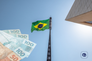 Notas de dinheiro do Brasil com bandeira e prédio, RPV Federal